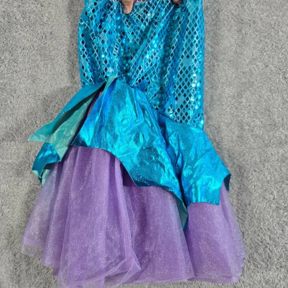 Girls Mermaid Tail Costume Skirt Blue Sequined Purple Tulle Dress Up Kids